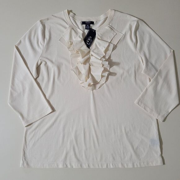 Chaps Women's Cream Vneck Elbow-length Pullover Top - Picture 1 of 10